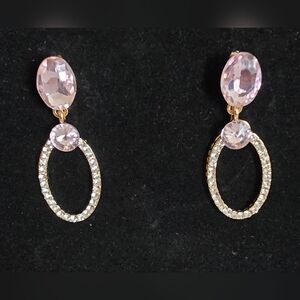 Pink Crystal Drop Earrings with Gold Hoop Crystal Accents